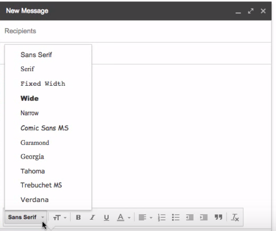 Gmail formatting options 